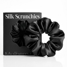 Silmer 22 Momme 멀베리 실크 베개 스크런치 - 여성용 엑스트라 라지 부드러운 헤어 타이 곱슬거림 및 파손 방지 점보 슬리핑 (블랙 1개) 222156