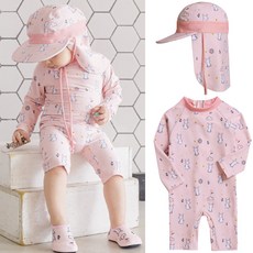 토끼 돌 유아 아기 래쉬가드 수영복+모자 2종세트