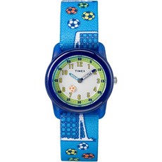 Timex 아동용 아날로그 30mm 시계 - 블루 스트랩 화이트 다이얼 옐로우 케이스