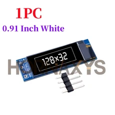 0.91 인치 128x32 IIC 흰색/파란색 OLED 디스플레이 DIY 모듈 SSD1306 드라이버 3.3V 5V arduino 용, 01 White 0.91 1pc