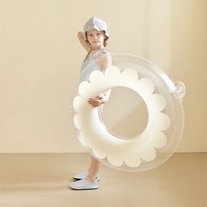 隔日達 韓風ins泳圈 兒童大人親子花朵握把游泳圈, 1個, 透明花朵【20-35kg】, 透明