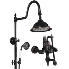 全銅復古黑色花灑蓮蓬頭水龍頭 三段出水 頂噴可調 歐美仿古風格, 1個