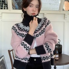 가디건 집업 눈꽃가디건 크 겨울 패턴 프리 사이즈