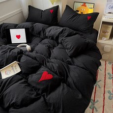 프리미엄 하트 자수 이불 커버 4종세트 모던 러브 하트 침구 세트 인스타감성 연인용 하트 침구세트