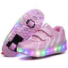 LED 충전식 롤러 스케이트 신발, 40, B.028 핑크 두 바퀴