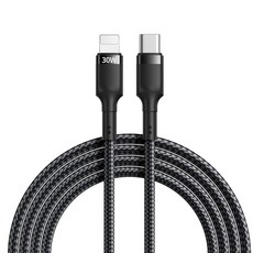 C타입 to 라이트닝 패브릭 아이폰 초고속충전 케이블 PD 30w, 1개, 블랙, 1m