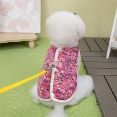 바라던 강아지 김장 조끼 기모 김장 조끼 패딩 하네스 일체형, 블루, 1개