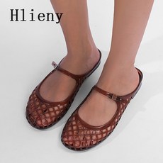 Liyke 여름 속이 라운드 발가락 버클 스트랩 로퍼 캐주얼 플랫 슬리퍼 휴가 비치 신발 여성 슬라이드, 37, Brown