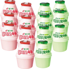 (냉장)빙그레 단지 딸기우유 2종 혼합세트 (딸기맛 and 메로나맛), 7세트, 480ml