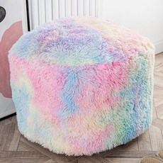 Asuprui Pouf 오토만 속을 채우지 않은 원형 빈백 푸프 시트 부드러운 인조 모피 발판 스툴 50.8x50.8x30.5cm(20x20x12인치) 퍼지 의자 바닥 발 받침, Rainbow