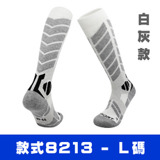羊毛滑雪襪 - 長效保暖 舒適透氣 防滑減震 M/L碼, 白灰(8213), 1套