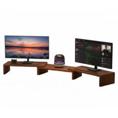 원목 각도조절 듀얼 모니터 받침대 3단, 1개, 원목색