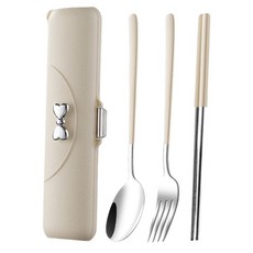 ZOZOFO 스텐 수저 포크 휴대용 무소음 도시락 수저 4p 스푼 젓가락 포크 케이스 업소용숟가락 케이스 한식수저, 1개, 4p[스푼-젓가락-포크-케이스], 화이트