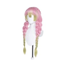 臺灣出貨 已燙好玉米鬚 甘露寺蜜璃cos 性轉鬼滅之刃 戀柱漸變加厚粗麻花毛坯, 1個, 已燙好玉米鬚 蜜璃  玫瑰網 送髮網