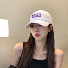 棒球帽子女春夏季顯臉小時尚潮貼佈韓系字母ins新款破洞鴨舌帽男, SOVER【黑色】,帽圍【54-60cm】可調節, 1個