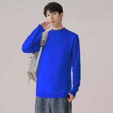 毛衣男新款秋冬季高領大學t重磅厚磅長袖t恤不起球衛衣仿羊毛衣棉麻針織毛呢內搭衣針織衫男生青年上衣保暖打底衫高級感內搭衣, XL(建議體重65-77kg), 克萊因藍