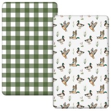 Mindsoft 2피스 61 x 96.5cm(24 x 38인치) 웨스턴 카우보이 유아 아기 침대 시트 세트 미니 휴대용 아기 침대 시트 신생아 침구 아기방 아기 시트 여, 청둥오리