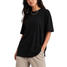 Liberty Luxe Oversized T Shirts for Women Drop Shoulder Loose Fit Crew Neck Tee Athletic Gym Wor, Black