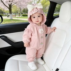 嬰兒春裝衣服女寶寶連體衣嬰幼兒防風衝鋒衣雙層春秋季外出服外套