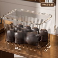 茶具收納箱 茶杯收納盒 多功能茶具置物架, 1個, 全透明【帶蓋防塵】,大號+瀝水闆