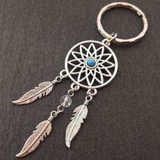 선물 핑크 블랙 비즈 Dreamcatcher 깃털 바람 종소리 드림 캐처 열쇠 고리 암 빈티지 인도 스타일 키 체인, [04] silver-5