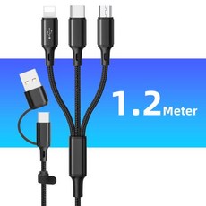 3 in1 충전 케이블 멀티 USB 포트 다중 USB 충전 코드 유형 C 마이크로 충전기 iPhone 14 13 12 Huawei 용 휴대 전화 와이어, 없음, 1)Black, 1개