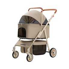 多功能雙層寵物推車，透氣通風可摺疊，手把高度可調，雙層空間設計, T900雙層寵物推車 卡其色 FP478-DD-01-T900-KQ, 1個, 1個