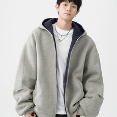 투니스 남성 단색 집업 배색 후드 티셔츠