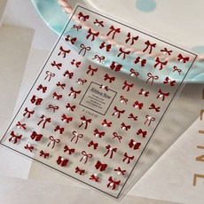 키라데이 미니 진주 리본 네일스티커, 1개, 딥루비