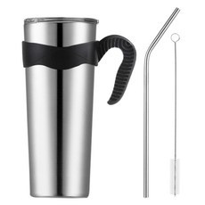 대용량 텀블러 800ml + 손잡이 + 스텐 빨대 + 세척솔 세트 보온 보냉 스텐 물병 보온병 보냉병 핸들 냉텀블러 리유저블 아이스 콜드컵 휴대용, 1세트, R99866S(실버