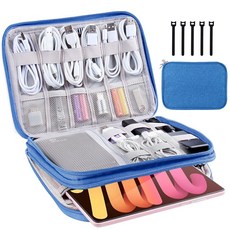 CNPOP 전자 정리함 여행용 케이블 정리함 가방 케이블 코드 아이폰 아이패드 미니용 방수 이중 레이어 파우치 남성용 액세서리 보관 케이스 타이 5개 블랙 138