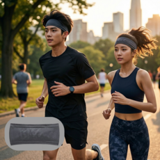 [국내매장정품] 룰루레몬 스포츠 메탈 벤트 테크 심리스 와이드 헤어밴드 런닝 쿨링 머리띠 JUP, Black/Solar Grey, 1개