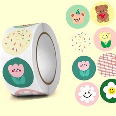 8믹스 스마일꽃 곰돌이 롤 스티커 500매 다꾸 답례품 OC_0404TG