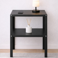 레프유 철제 미니 2단 협탁 사이드 테이블, 1개, black