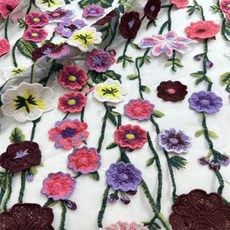 예쁜 다색 실 자수 레이스 3D 꽃 프렌치 얇은 명주 그물 아프리카 원단 숙녀 파티, 01 5 야드, 02 Color  1, 01 5 码