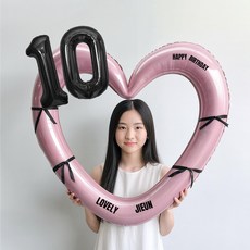 해피제이니 블랙 숫자 하트프레임 풍선 생일파티용품세트(프리레터링 시트지 포함) 포토존, 1세트, 10 핑크하트