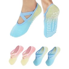 LemonGirl 여성용 미끄럼 방지 요가 양말 US 5~9 그립 포함 그라데이션 색상 필라테스 바용 2켤레 블루 그린 & 화이트 핑크 2쌍 원사이즈 123265