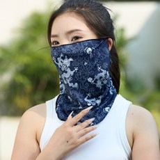 冰絲防曬面罩掛耳式面紗騎行防曬面罩遮陽運動護頸透氣男(網眼款)龍騰青均碼, 1個, 均碼