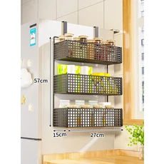 모던 미니멀리스트 주방 냉장고 수납 랙 벽걸이 철제 아트 다용도 보호필름 정리대, 32 검정색 3단 중간 사이즈