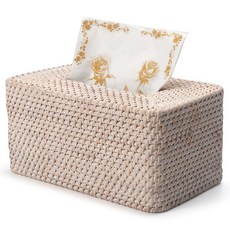 라탄 티슈 박스 커버 사각형 손으로 짠 위커 홀더 5.5 x 5.7 인치 내추럴, Whitewash, Square (5.7"H) (Set of 2)