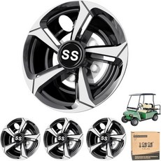 10L0L 골프카트 SS 휠 커버 허브 캡 EZGO 클럽카 야마하용 8인치 스냅온 설치 크롬 세트 4개, Silver-black