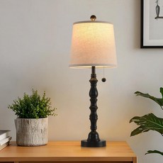 거실용 테르피코어 램프 모던 농가 테이블 침대 옆 독서등 야간 스탠드 침실 패브릭 그늘막블랙싱글 팩 높이 26.25인치, White (set of 2), High 26.25 inches