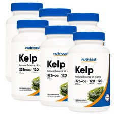 뉴트리코스트 켈프 추출물 325mcg 요오드 아이오딘 캡슐 Nutricost Kelp, 6개, 120정