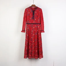 우아한 레드 레이스 슬리밍 긴 소매 대만 브랜드 가을 새로운 스타일 축제 웨딩 폴리에스테르 섬유 스트레, 01 빨간색, 02 엑스트라 대형13170