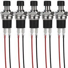 DIYhz 5피스 셀프 잠금 SPST 래칭 타입 대시 ON/OFF 블랙 푸시 버튼 스위치 AC 250V/3A 라인 길이 20cm, 블랙+20cm