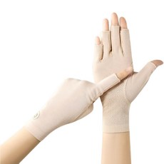 별라 여성 봄여름 자외선차단 통기성 좋은 반장갑 스마트폰터치 운전 등산 아웃도어, 베이지색 Beige, 1세트