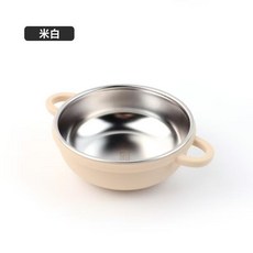 兒童吸盤碗 雙層隔熱 可拆卸清洗, 1個, 不鏽鋼吸盤碗(米白色)