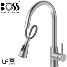 BOSS 無鉛304不鏽鋼廚房伸縮龍頭 118211 下抽拉式 三出水模式噴頭 西班牙賽道陶瓷閥芯 台灣製, 1個