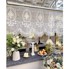 Bgzdxhxyr 창문용 짧은 레이스 밸런스 러플 레이스 진주 바닥 커튼 티어 자수 튤 세미 시어 커튼 주방 카페 다이닝용 패널 1개 (너비 109.2cm x 길이 66c