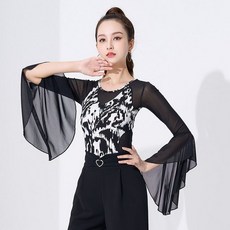 글로리존 밸리 라틴 댄스 의상 현대 무용 연습복 드레스 탑, XL, 블랙화이트